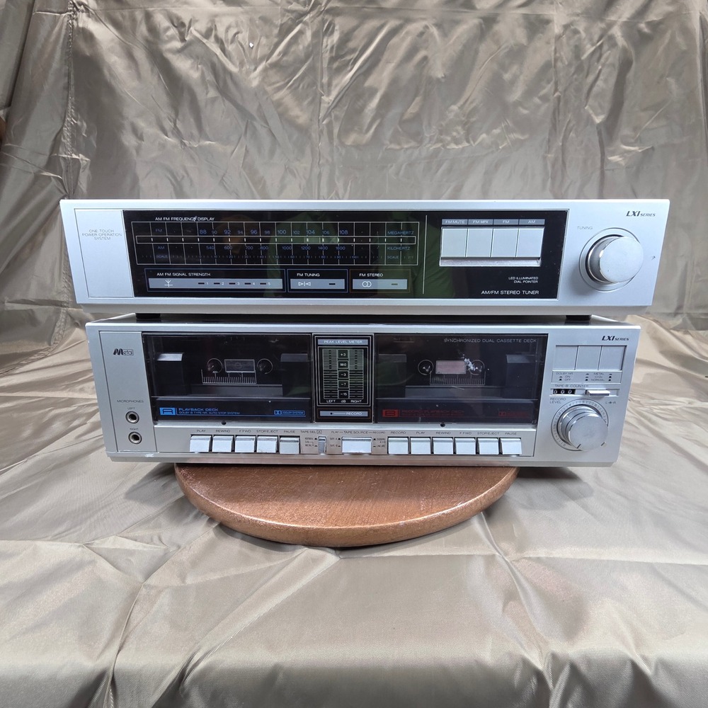 LXI Series AM FM Stereo Tuner and Dual Cassette Deck Stack Silver Vintage Audio